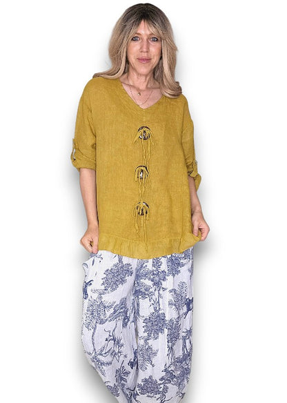 Mustard Trois Button Top