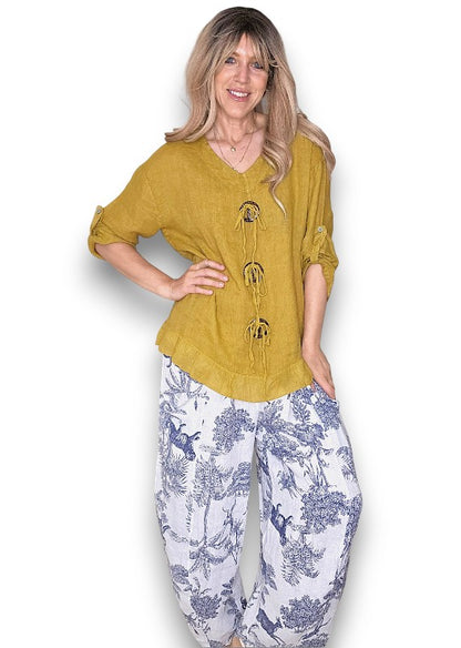 Mustard Trois Button Top