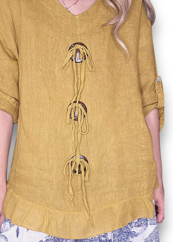 Mustard Trois Button Top