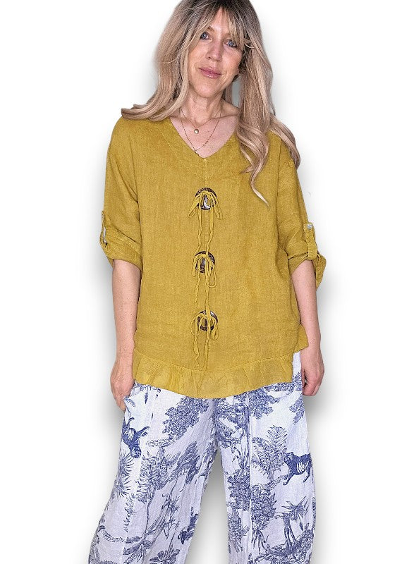 Mustard Trois Button Top