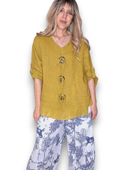 Mustard Trois Button Top