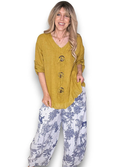 Mustard Trois Button Top
