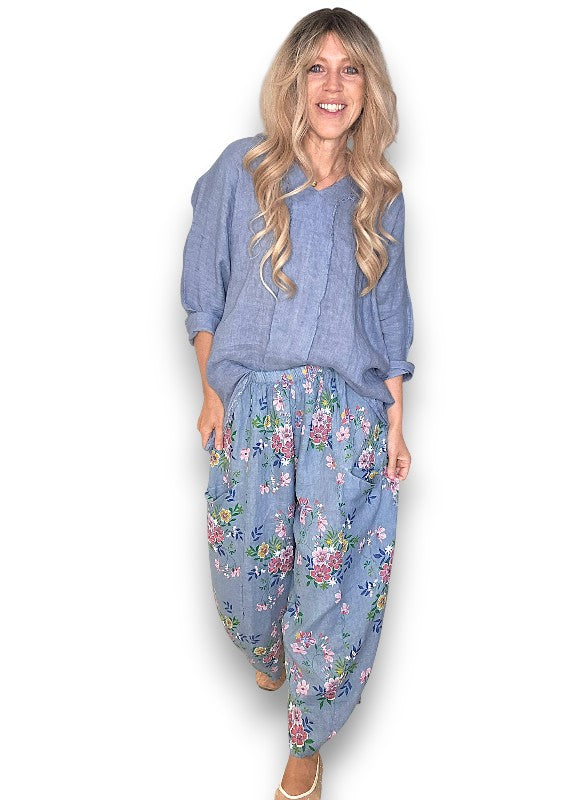 Petrol Wild Daisy Barrel Pant