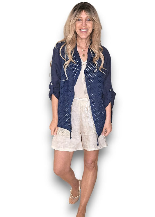Navy Honfleur Linen Jkt
