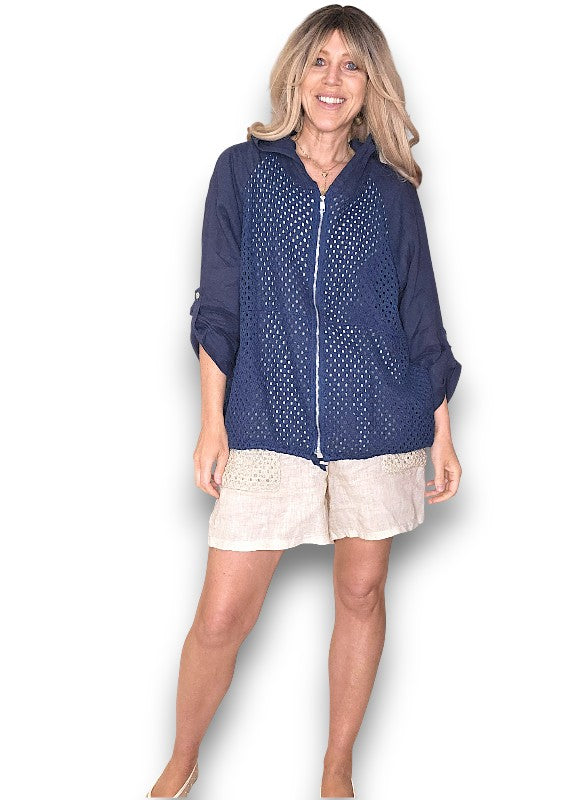 Navy Honfleur Linen Jkt