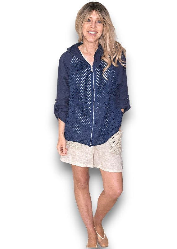 Navy Honfleur Linen Jkt