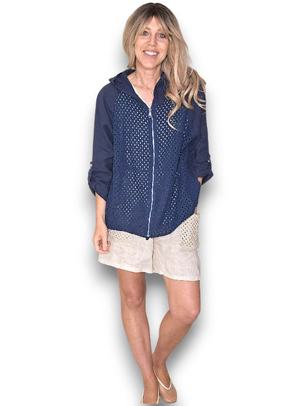 Navy Honfleur Linen Jkt