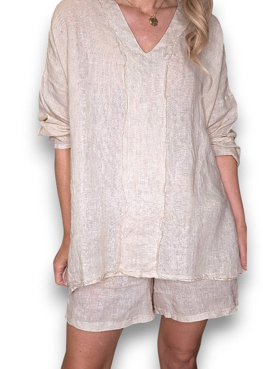Beige Coastal Fray Tunic