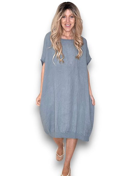 Grey Plain Elastic Hem Dress