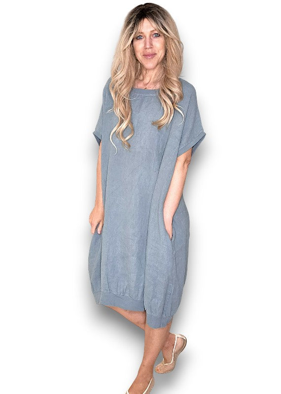 Grey Plain Elastic Hem Dress