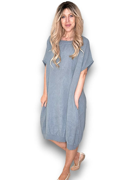 Grey Plain Elastic Hem Dress