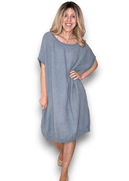 Grey Plain Elastic Hem Dress