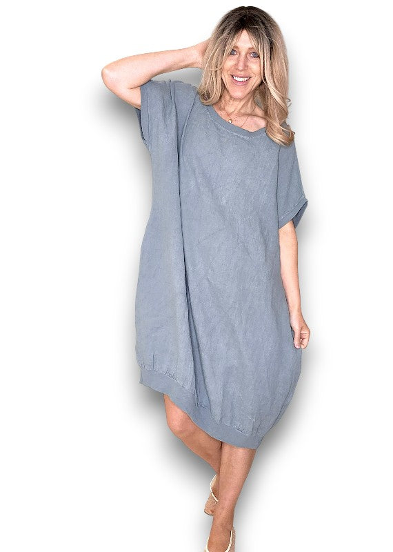 Grey Plain Elastic Hem Dress