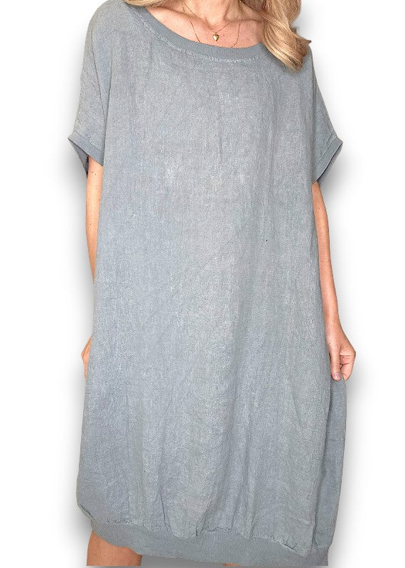 Grey Plain Elastic Hem Dress