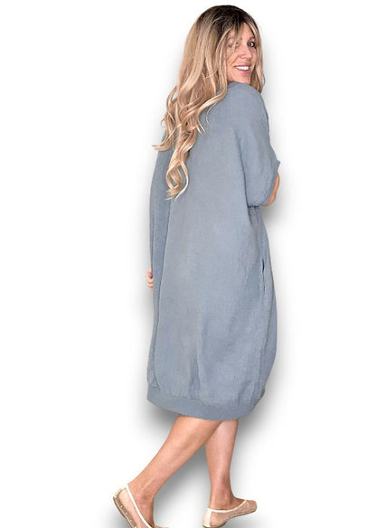 Grey Plain Elastic Hem Dress