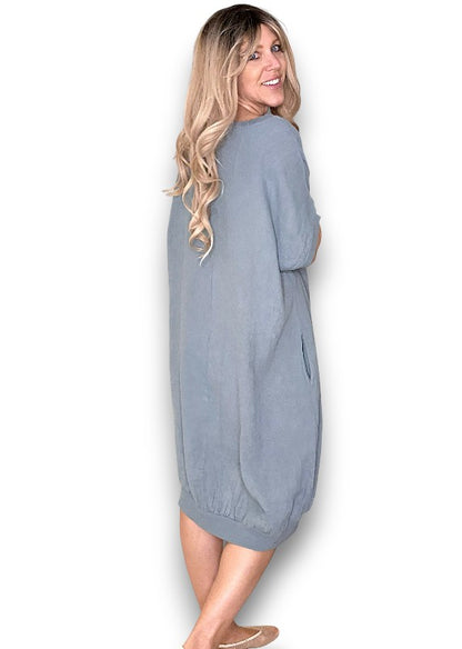 Grey Plain Elastic Hem Dress