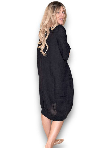 Black Plain Elastic Hem Dress