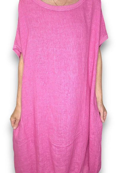Hot Pink Plain Elastic Hem Dress