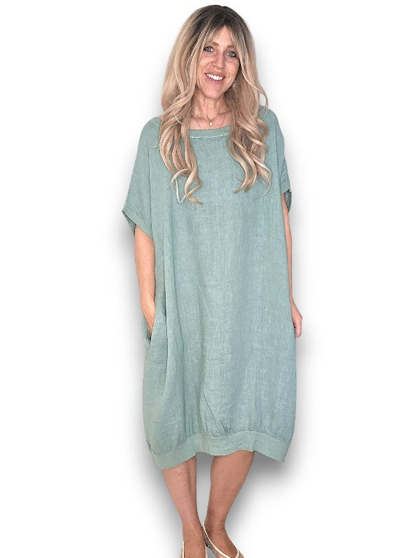 Sage Plain Elastic Hem Dress