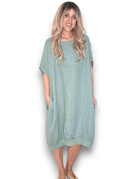 Sage Plain Elastic Hem Dress