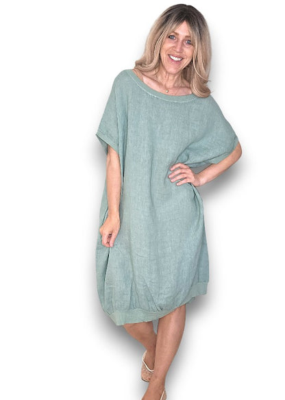 Sage Plain Elastic Hem Dress