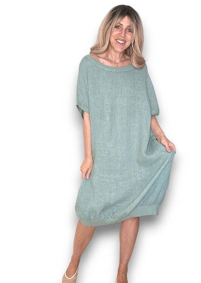 Sage Plain Elastic Hem Dress
