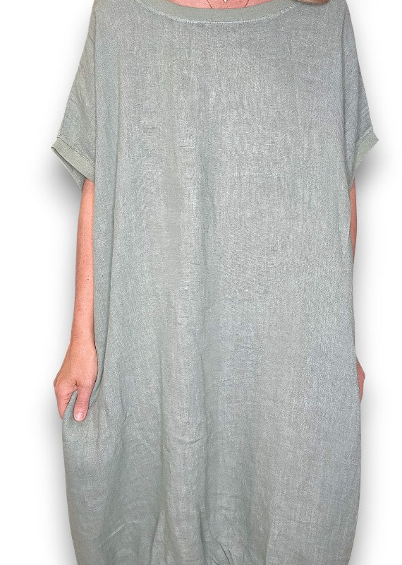 Sage Plain Elastic Hem Dress