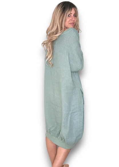 Sage Plain Elastic Hem Dress