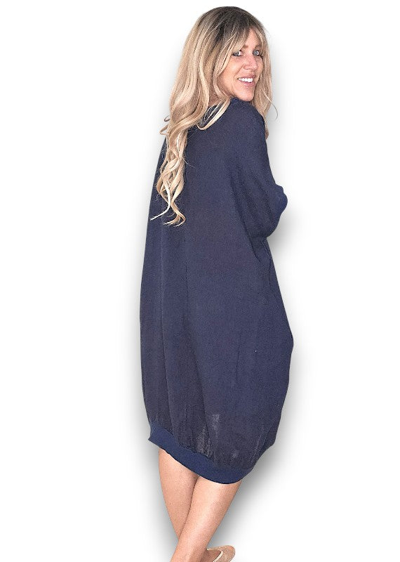 Navy Plain Elastic Hem Dress