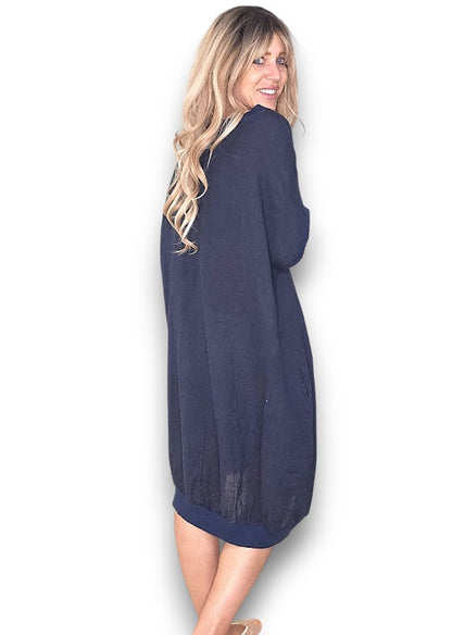 Navy Plain Elastic Hem Dress