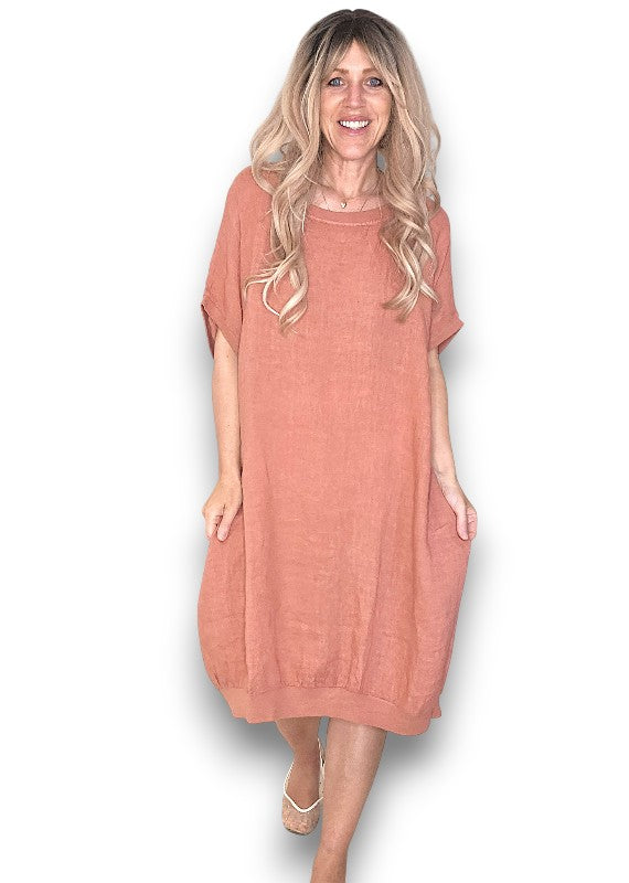 Brick Plain Elastic Hem Dress