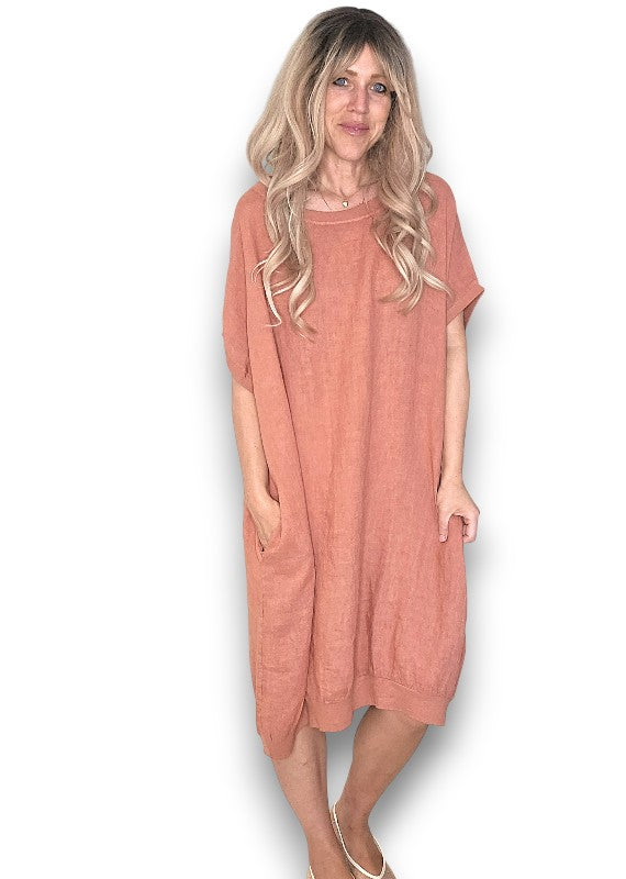 Brick Plain Elastic Hem Dress