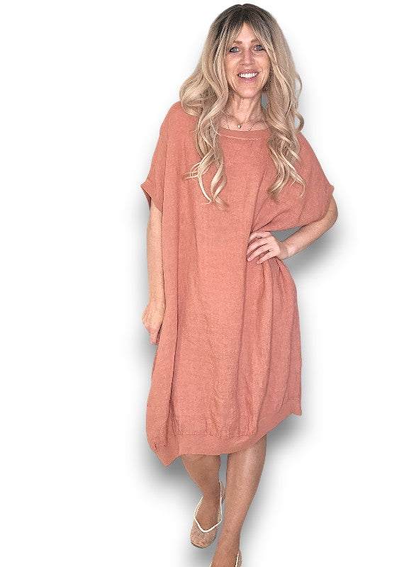 Brick Plain Elastic Hem Dress