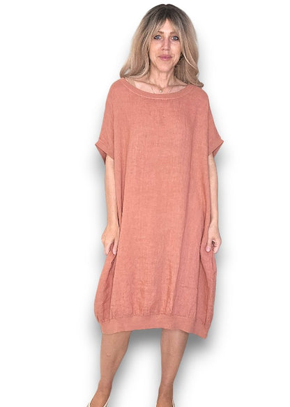 Brick Plain Elastic Hem Dress