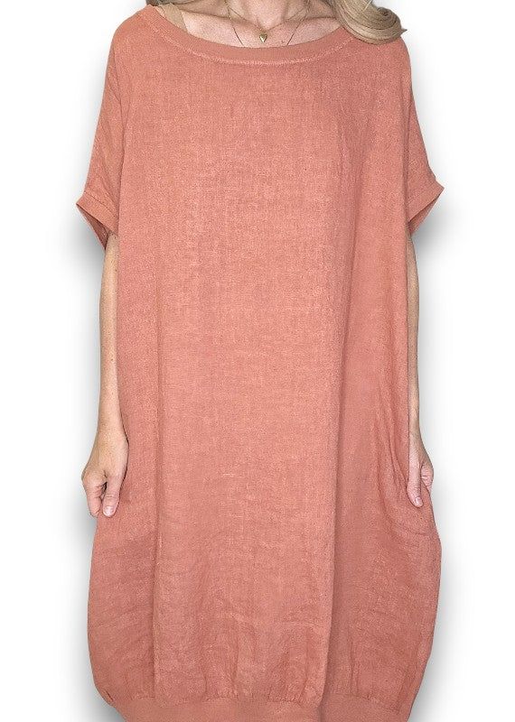 Brick Plain Elastic Hem Dress