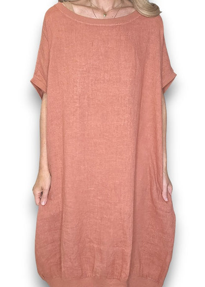 Brick Plain Elastic Hem Dress