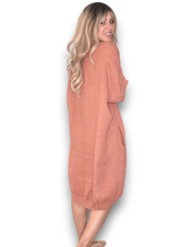 Brick Plain Elastic Hem Dress