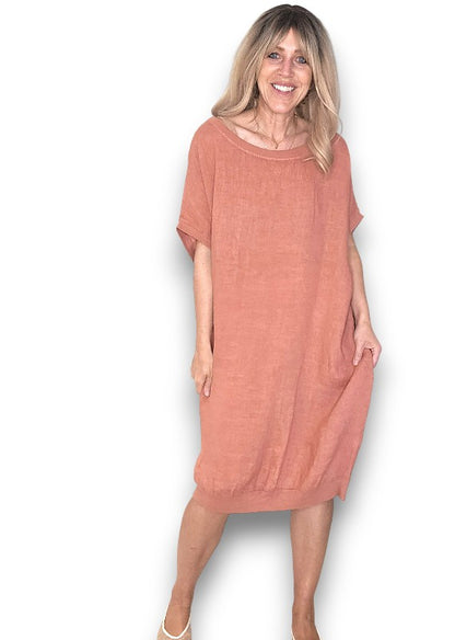 Brick Plain Elastic Hem Dress