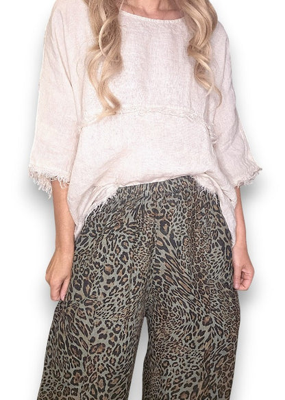 Mocha Leopard Barrel Linen Pants