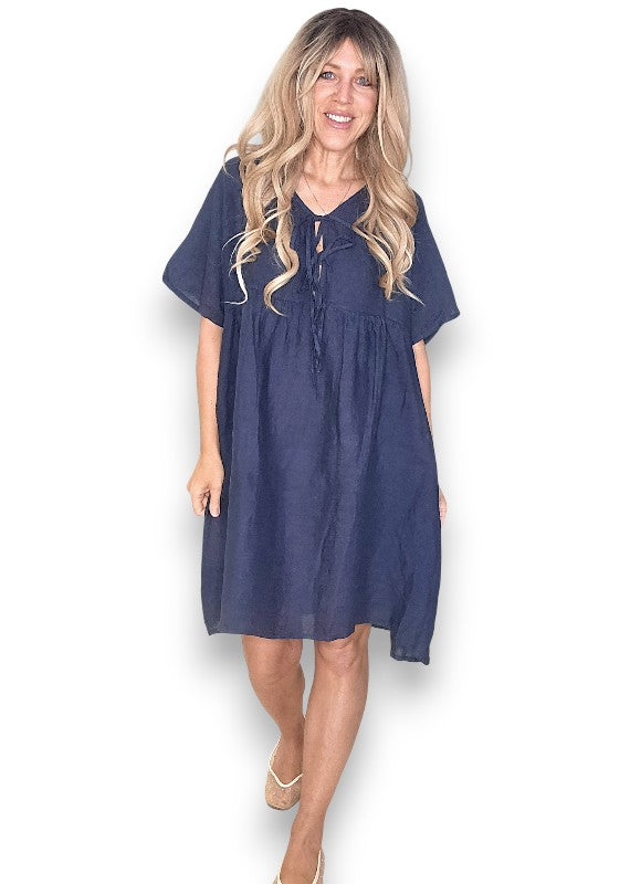 Navy Deux Ribbon Babydoll Dress