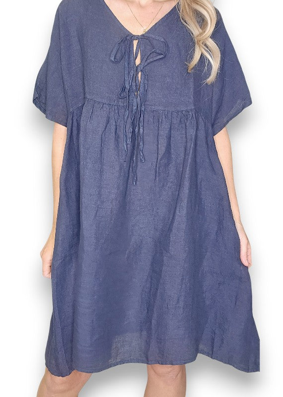 Navy Deux Ribbon Babydoll Dress