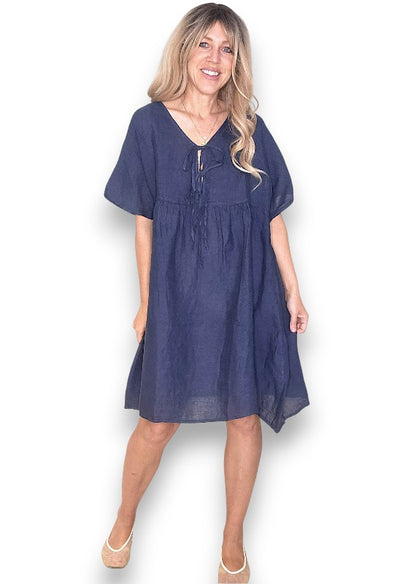Navy Deux Ribbon Babydoll Dress