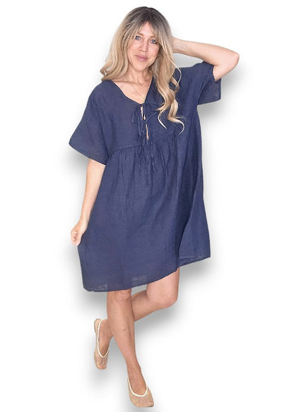 Navy Deux Ribbon Babydoll Dress