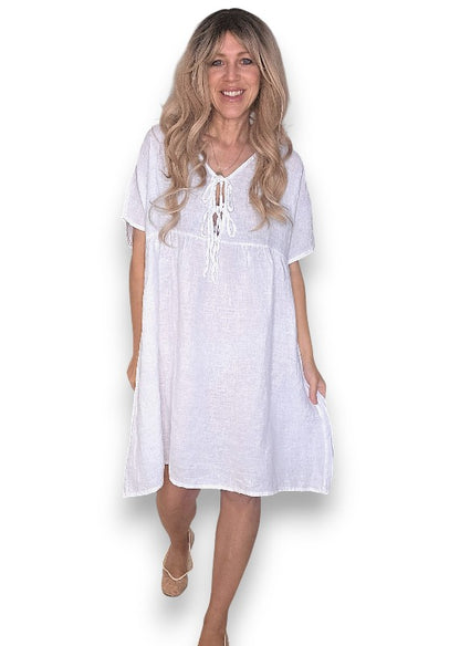 White Deux Ribbon Babydoll Dress