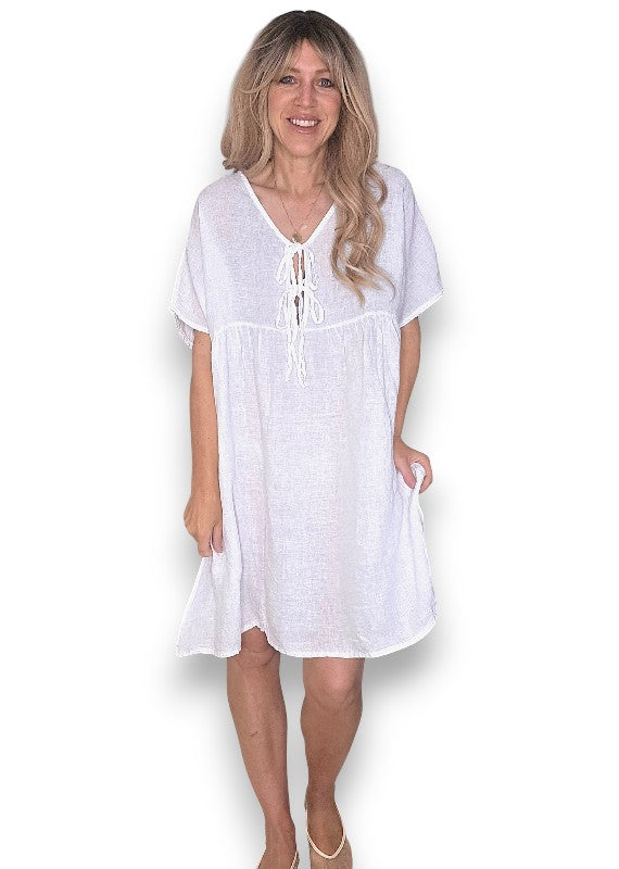 White Deux Ribbon Babydoll Dress