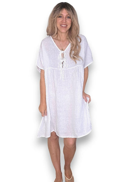 White Deux Ribbon Babydoll Dress