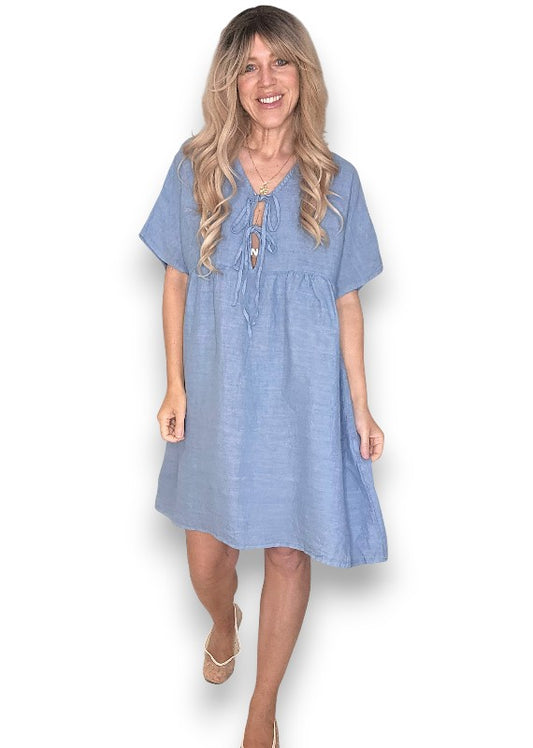 Petrol Deux Ribbon Babydoll Dress