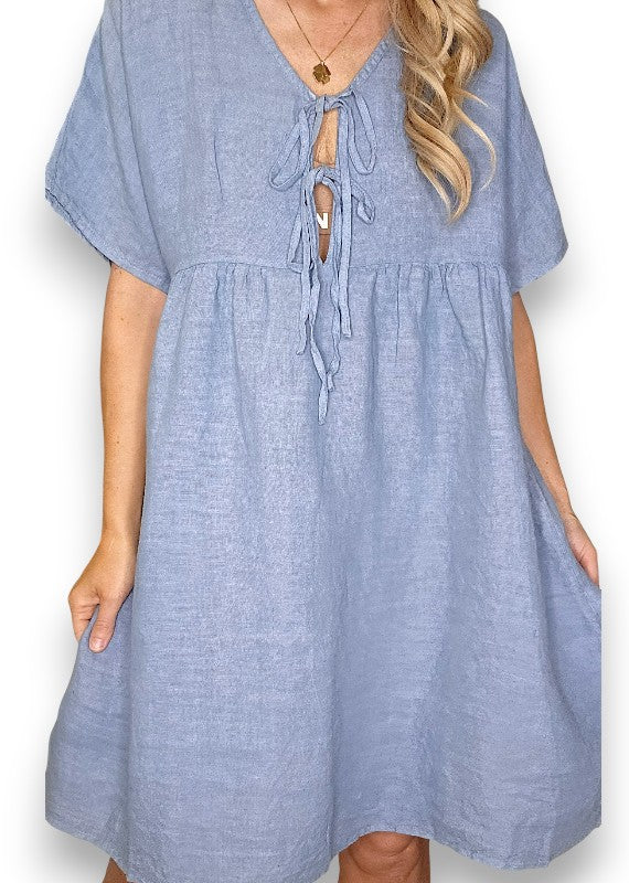 Petrol Deux Ribbon Babydoll Dress