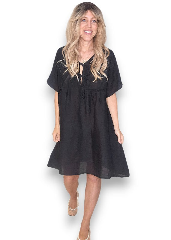 Black Deux Ribbon Babydoll Dress