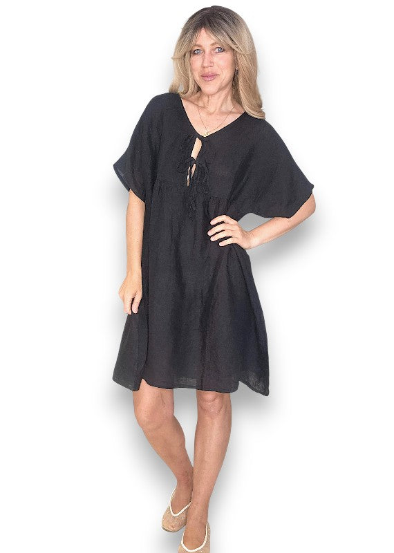 Black Deux Ribbon Babydoll Dress